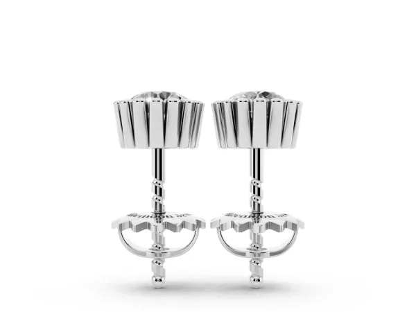 Round Diamond Flower Halo Stud Earrings with Petal Prong Setting Silver