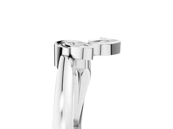 Three-Stone Round Diamond Leaf Bypass Ring with Bezel Setting Platinum