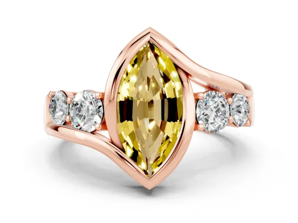 Bezel Set Marquise Cut Yellow Sapphire Bypass Ring with Round Accents Rose gold