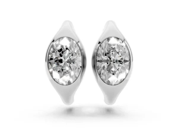Oval Diamond Framed Huggie Hoop Earrings Platinum