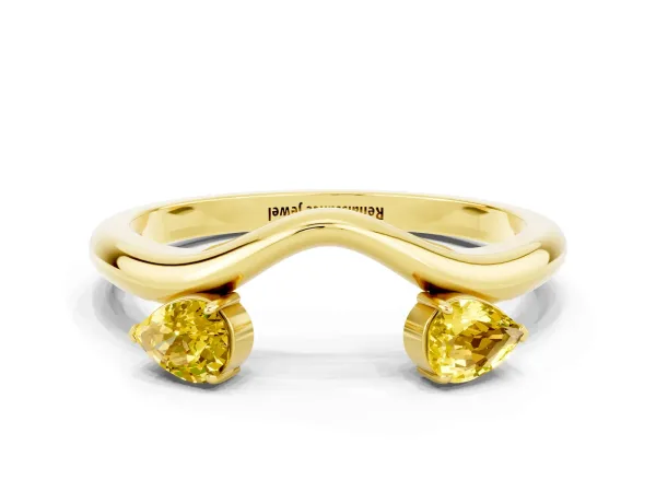 Pear Cut Yellow Sapphire Two-Stone Open Band Ring with Prong Setting Yellow gold