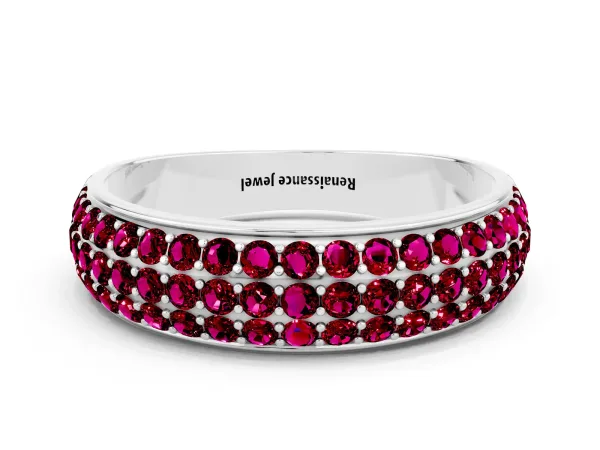 Three-Row Round Garnet Eternity Band with Shared Prong Setting Platinum