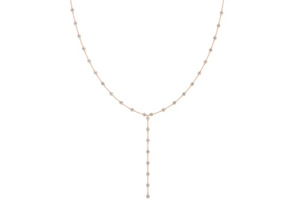 Bezel-Set Round Diamond Station Y Necklace Rose gold
