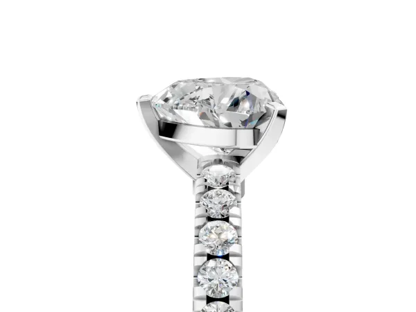 Heart Cut Solitaire Diamond with Pavé Band and Four-Prong Setting Platinum