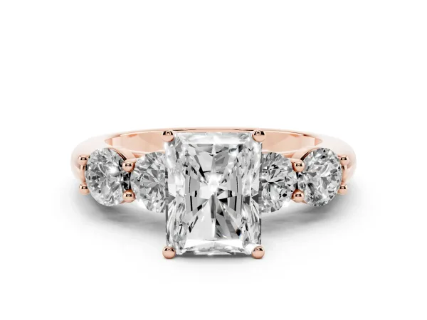 Radiant Cut Cut Five-Stone Prong Set Diamond Ring with Classic Band Rose gold
