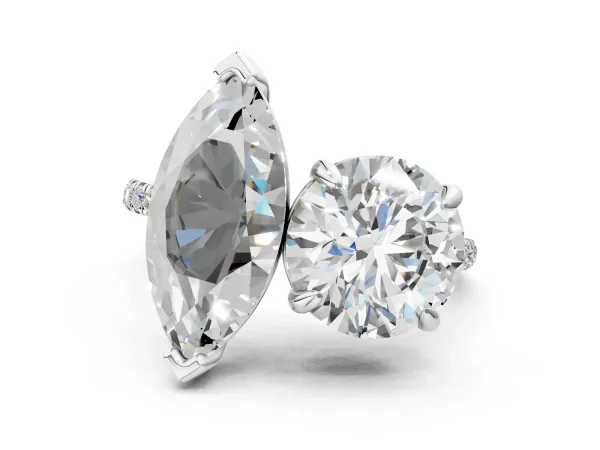 Round and Marquise Toi Moi Ring with Prong Setting and Pave Band Silver