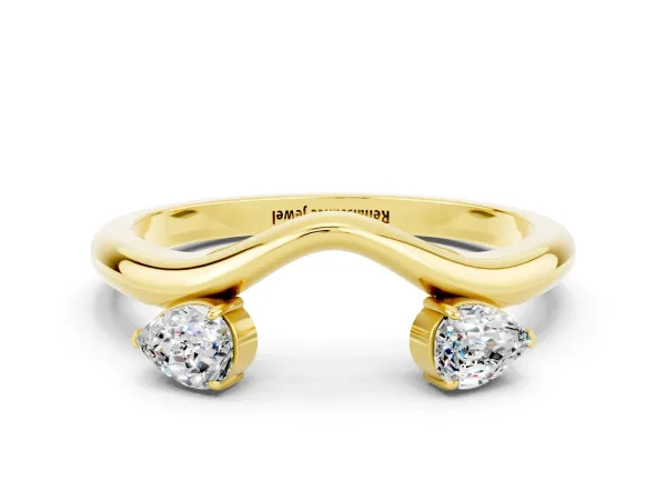 Pear Cut Moissanite Two-Stone Open Band Ring with Prong Setting Yellow gold