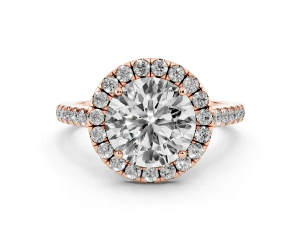 Round Cut Halo Pave Diamond Engagement Ring with Four-Prong Setting Rose gold
