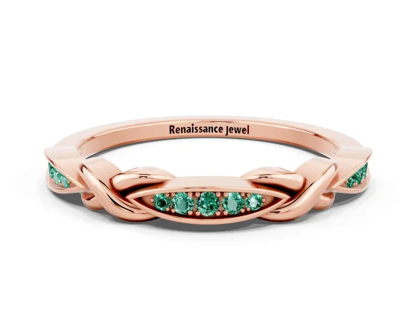Twisted Marquise Green Sapphire Pavé Band with Shared Prong Setting Rose gold