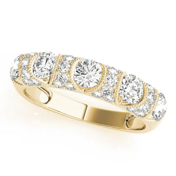 Round Cut Milgrain Diamond Half Eternity Band with Pave Setting Yellow gold