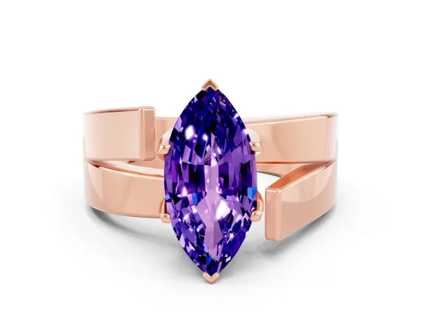 Modern Tension Set Marquise Cut Tanzanite Solitaire Wide Band Ring Rose gold