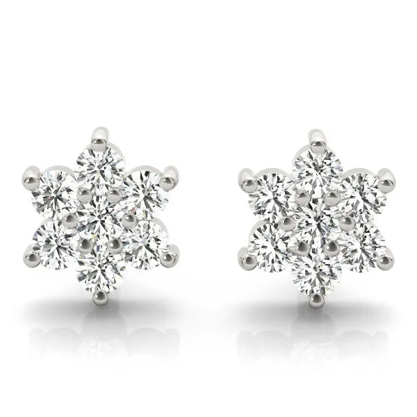 Cluster Round Diamond Stud Earrings White gold