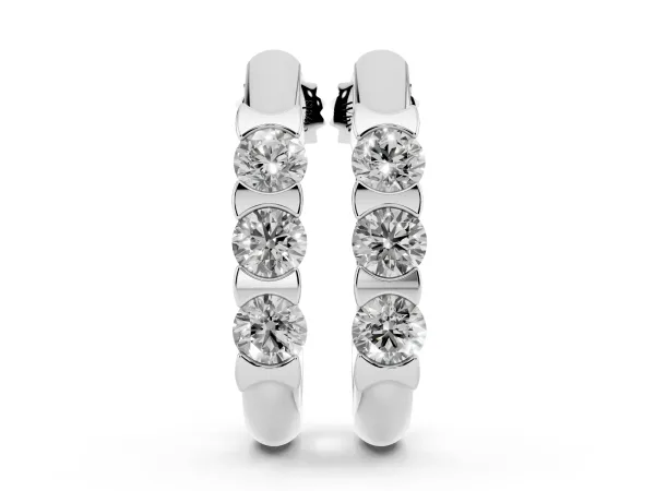 Channel Set Round Diamond Hoop Earrings with Claw Prong Setting White gold