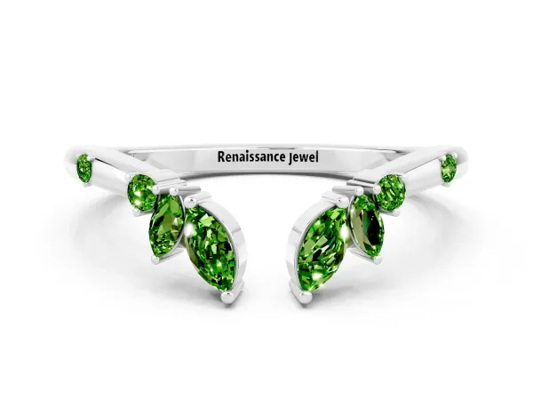 Open Marquise Cluster Peridot Band with Prong Setting Platinum