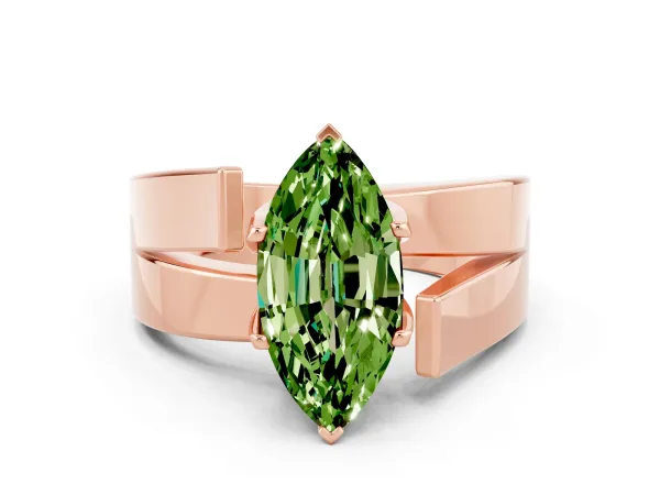 Modern Tension Set Marquise Cut Peridot Solitaire Wide Band Ring Rose gold