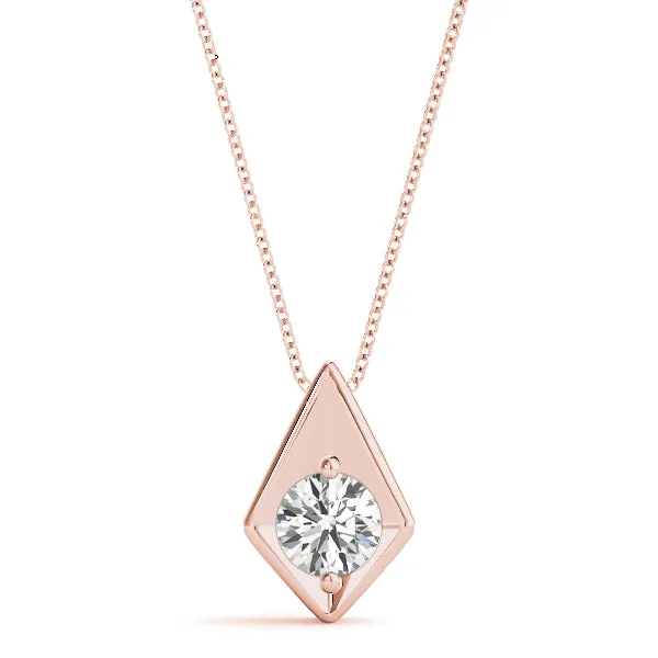 Round Diamond Rhombus Bezel Pendant Rose gold
