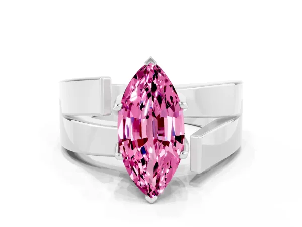 Modern Tension Set Marquise Cut Pink Sapphire Solitaire Wide Band Ring Platinum