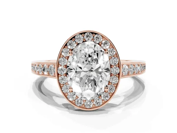 Oval Cut Halo Pavé Diamond Engagement Ring with Bezel Setting Rose gold