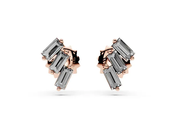 Baguette Diamond Three-Stone Stud Earrings Rose gold