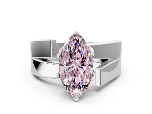 Fancy Pink Modern Tension Set Marquise Cut Diamond Solitaire Wide Band Ring Platinum