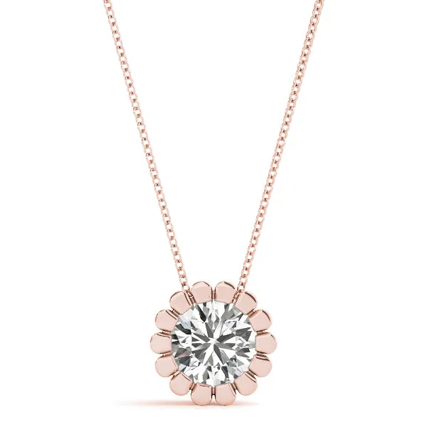 Round Diamond Flower Prong Pendant Rose gold