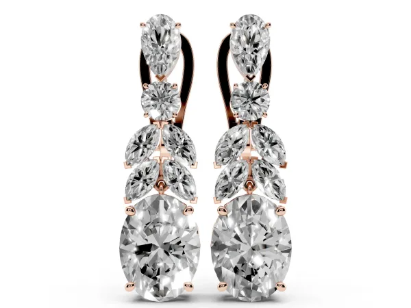 Oval, Marquise and Round Diamond Huggie Drop Earrings Rose gold