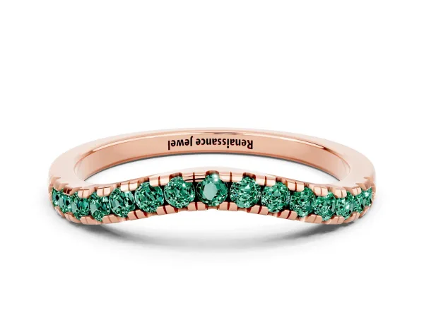 Green Sapphire Pavé Curved Wedding Band Rose gold
