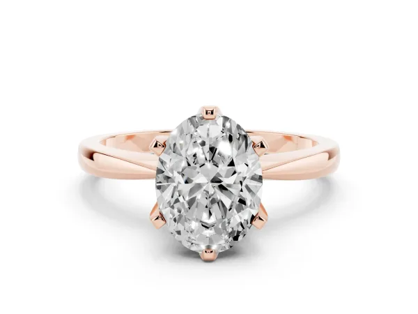 Oval Cut Solitaire Engagement Ring with Six-Prong Setting and Tapered Band Rose gold