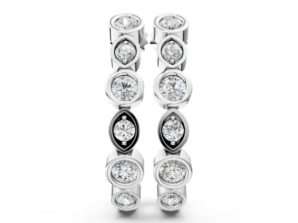 Bezel-Set Round and Marquise Diamond Hoop Earrings White gold
