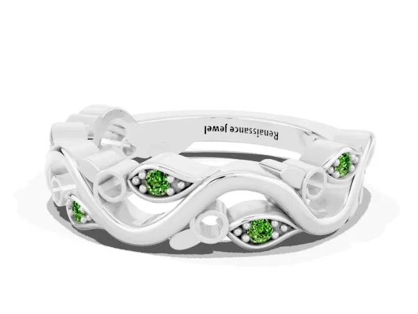 Marquise Peridot Vine Eternity Band with Bezel Setting Platinum