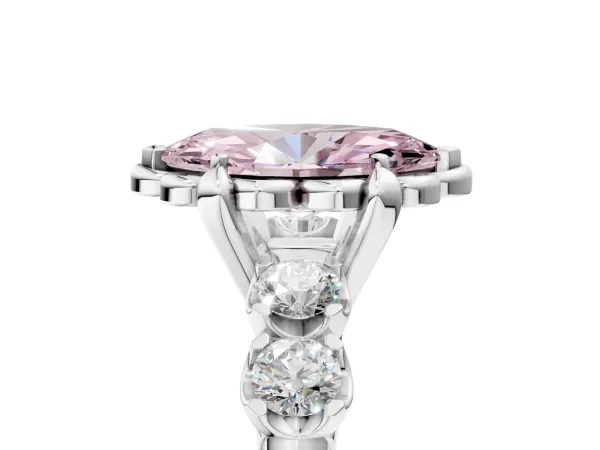 Fancy Pink Marquise Cut Cut Diamond Floral Halo Engagement Ring with Shared Prong Setting White gold