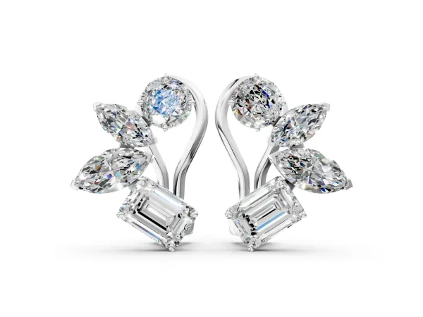 Multi-Shape Diamond Cluster Stud Earrings Silver