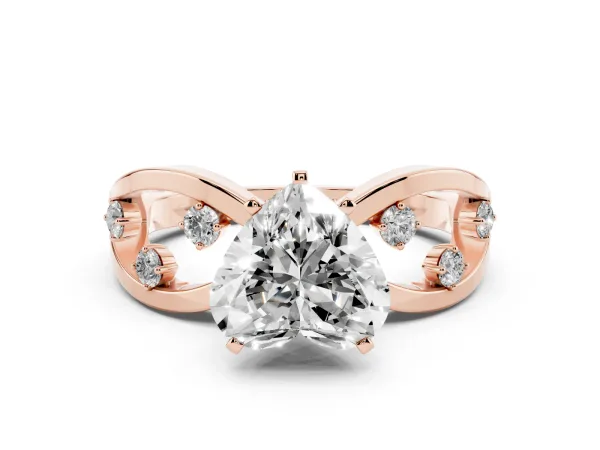 Heart Cut Cut Solitaire Diamond with Side Stones on Criss-Cross Band and Four-Prong Setting Rose gold