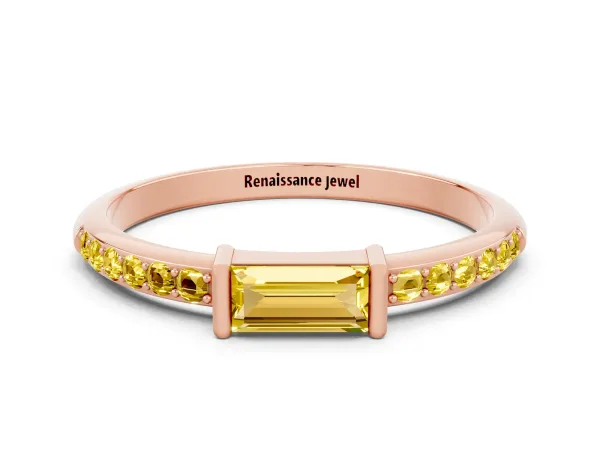 Baguette Yellow Sapphire Pavé Band with Bar Setting Rose gold