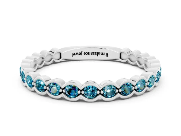 Round Blue Topaz Bezel Set Eternity Band Platinum