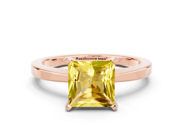 Princess Cut Yellow Sapphire Solitaire Engagement Ring with Classic Band and Four-Prong Setting Rose gold