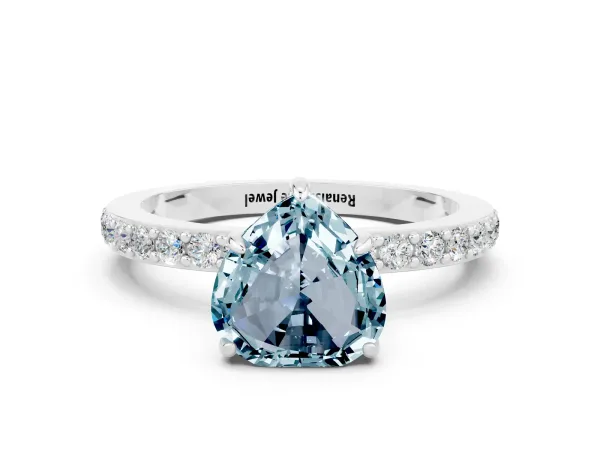 Heart Cut Aquamarine Pavé Engagement Ring with Round Accents and Prong Setting Silver