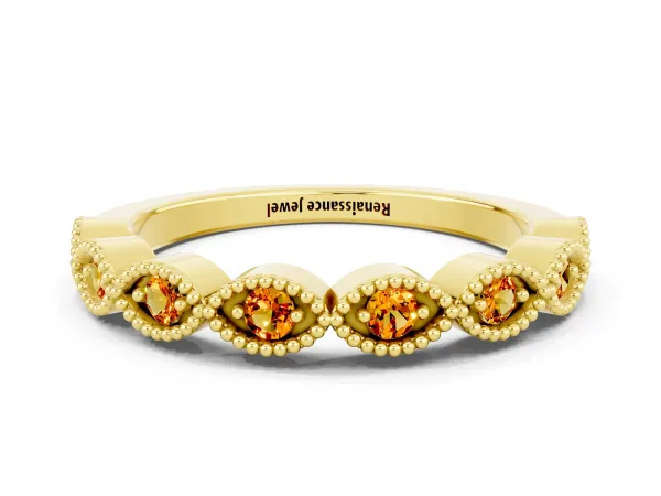 Milgrain Marquise Citrine Half Eternity Band with Bezel Setting Yellow gold