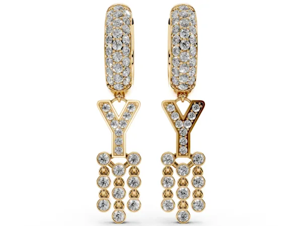 Round Diamond Initial Y Huggie Hoop Earrings Yellow gold