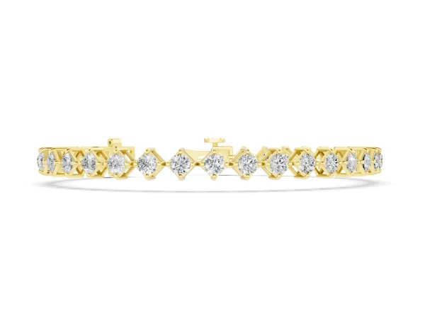 Princess Cut Diamond Tennis Bracelet with Square Prong Setting Yellow gold