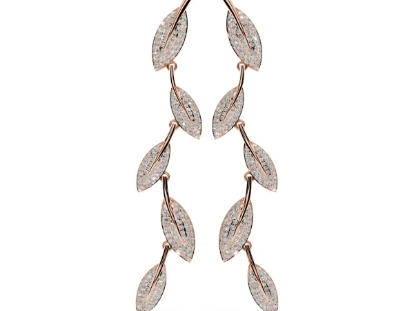 Round Diamond Pavé Olive Branch Drop Earrings Rose gold