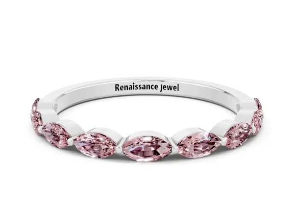 Marquise Morganite Half Eternity Band with Prong Setting Platinum