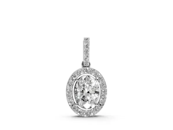 Halo Oval Diamond Pendant with Prong Setting Silver