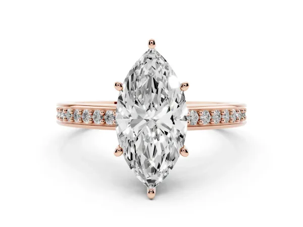 Marquise Cut Solitaire Pavé Band Prong Setting Ring Rose gold