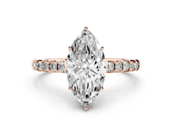 Marquise Cut Solitaire Diamond Engagement Ring with Pavé Band and Six-Prong Setting Rose gold