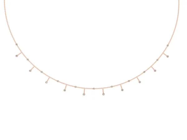 Round Bezel Set Diamond Station Necklace with Cable Chain Rose gold