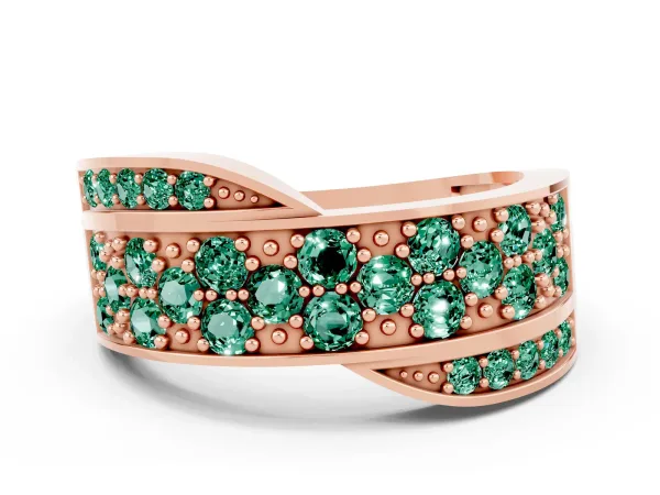 Pavé Round Green Sapphire Crossover Band with Bead Prong Setting Rose gold