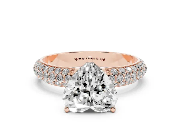 Heart Cut Diamond Solitaire Ring with Prong Setting and Pavé Band Rose gold