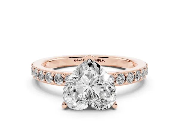 Heart Cut Cut Diamond Solitaire with Pave Band and Four-Prong Setting Rose gold