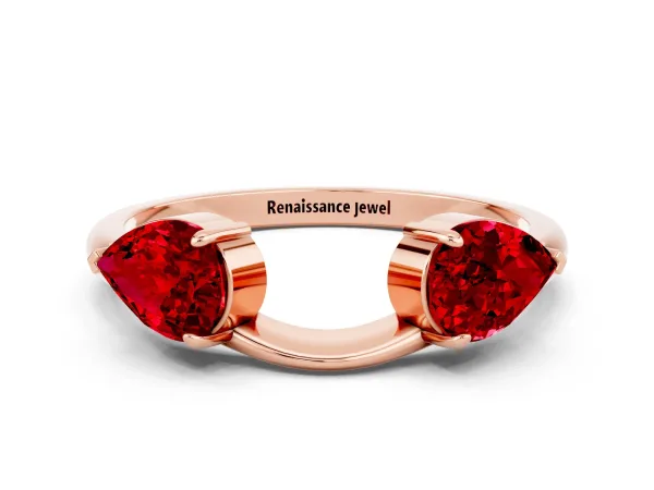 Two-Stone Pear Ruby Bypass Ring with Prong Setting Rose gold